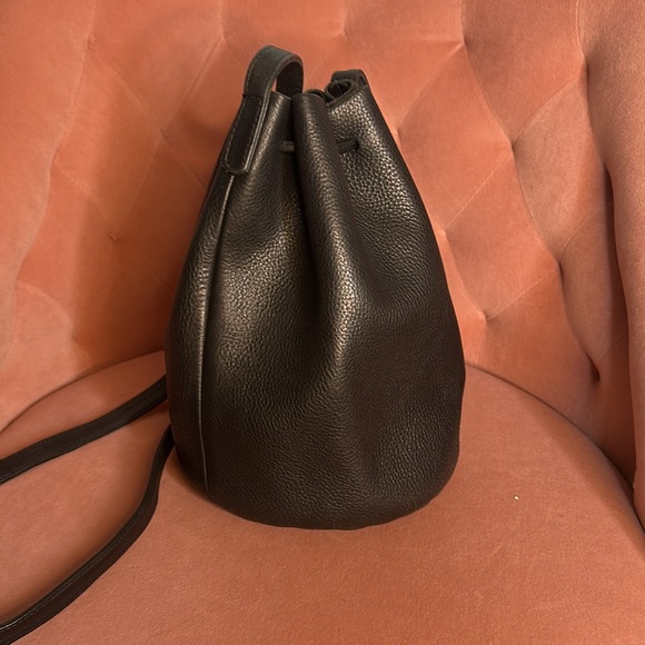 Baggu Black Leather Drawstring Bucket Bag - Picture 3 of 5